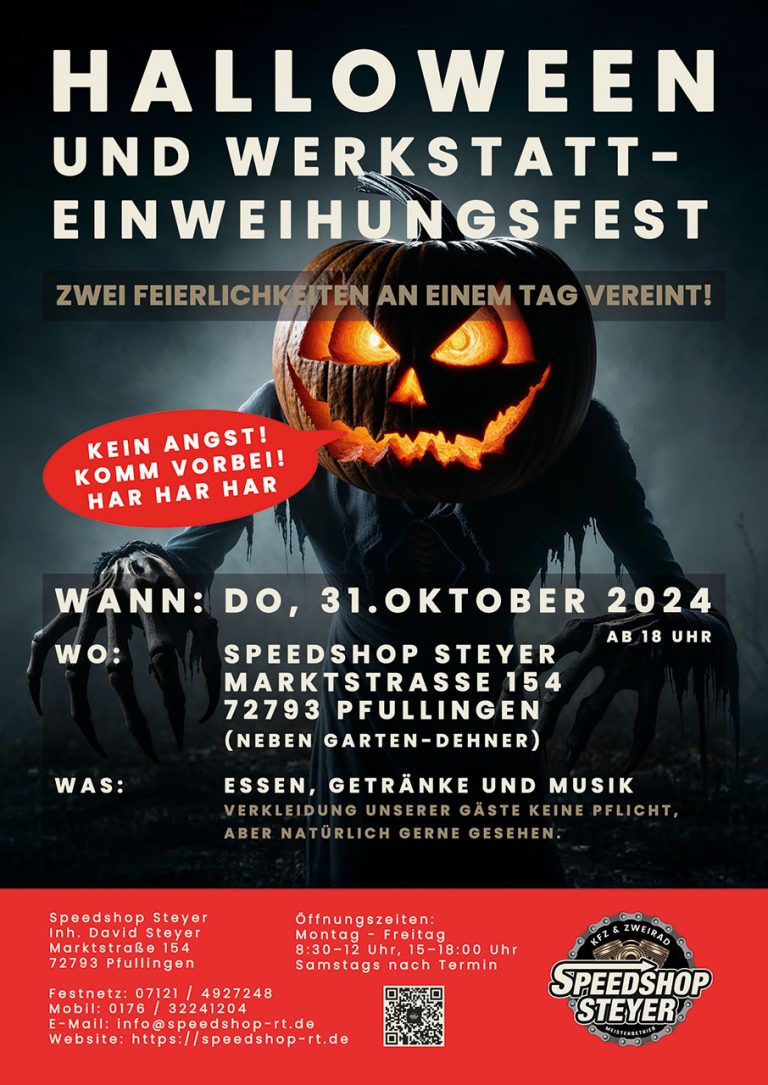 Halloween- und Werkstatt-Einweihungsparty am Donnerstag, 31. Oktober 2024